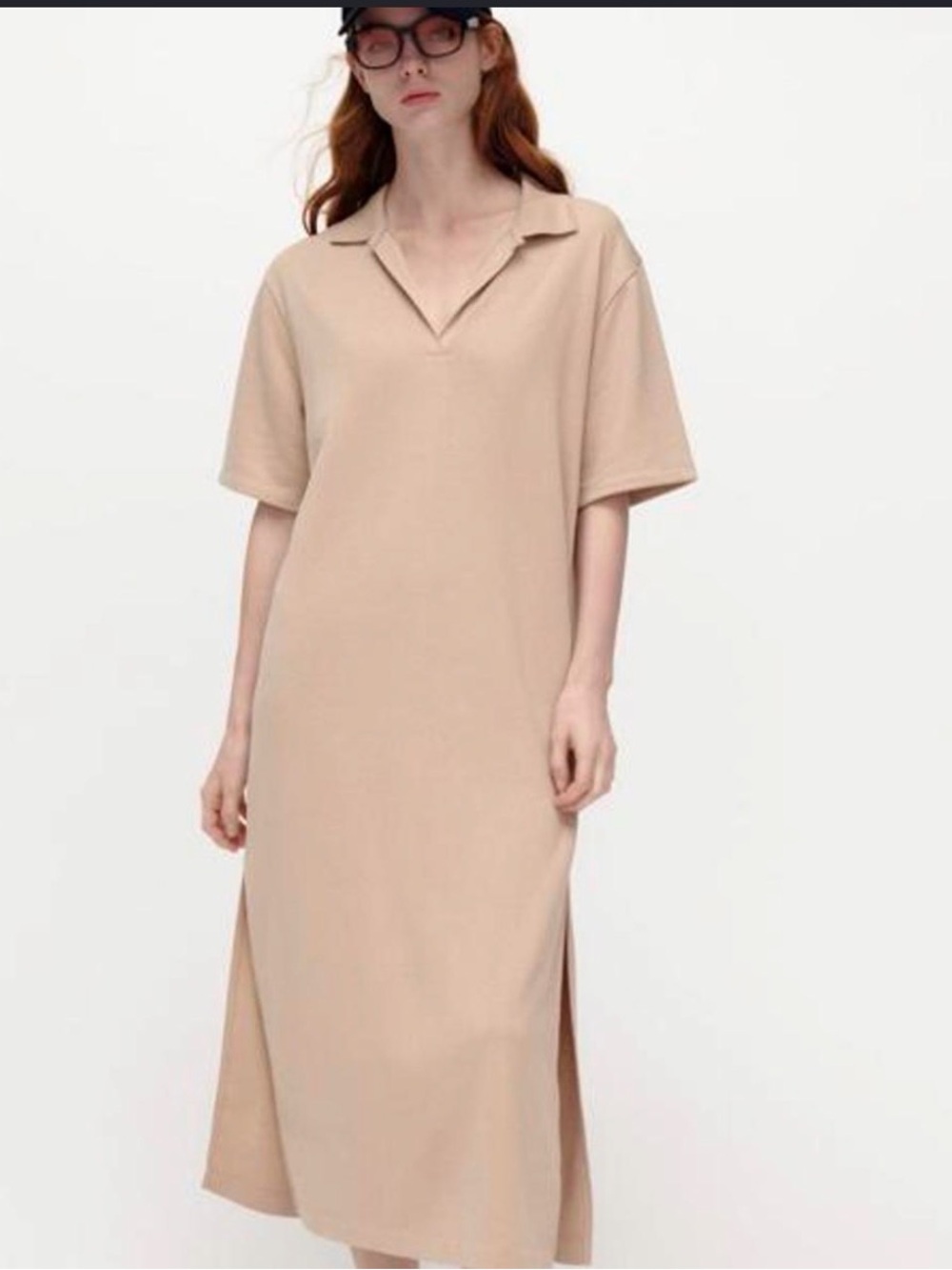 Zara Beige Polo Collar Midi Dress Medium